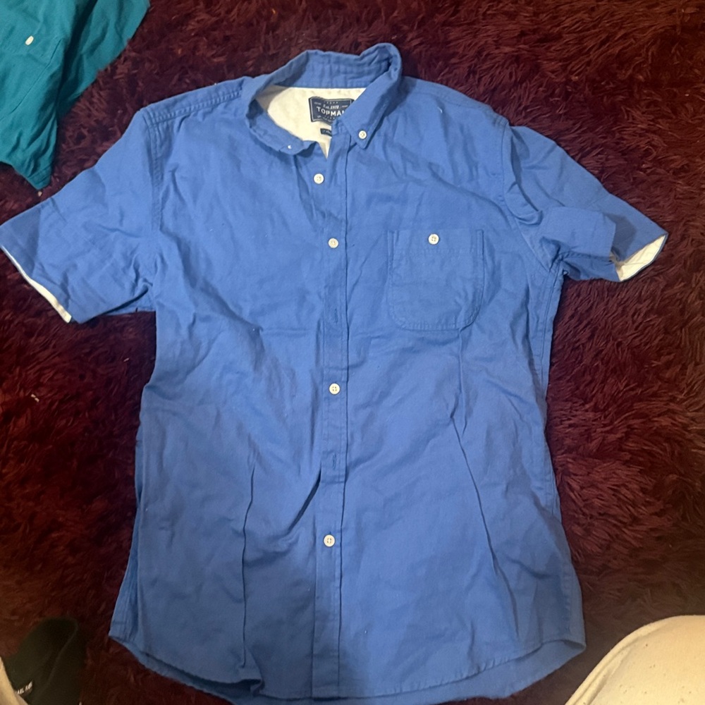 Blue Short Sleeve Button-Up Shirt